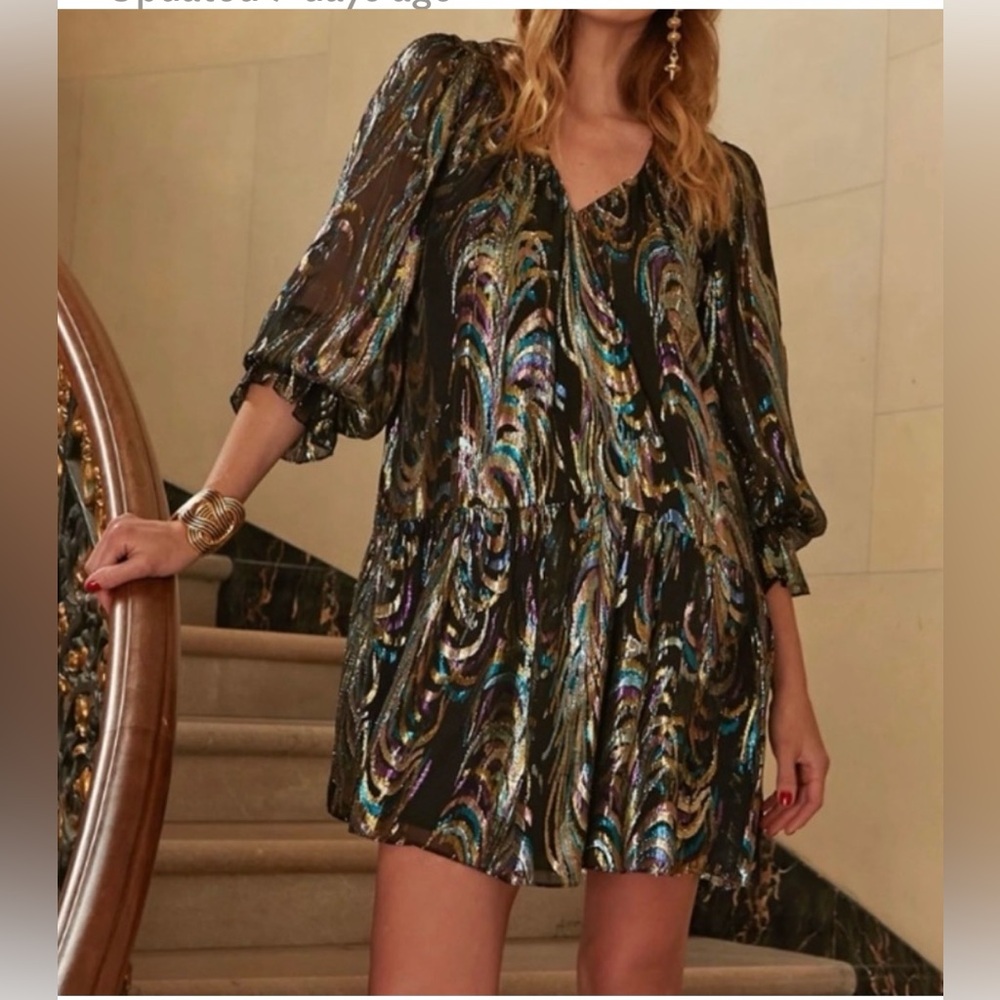 New designer Trina Turk Celestial Dress with Vibrant Accents. Silk/Tensel